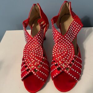 Dazzling Red Rhinestone Women's Heels - size 7.5.  Open toe, zipper back